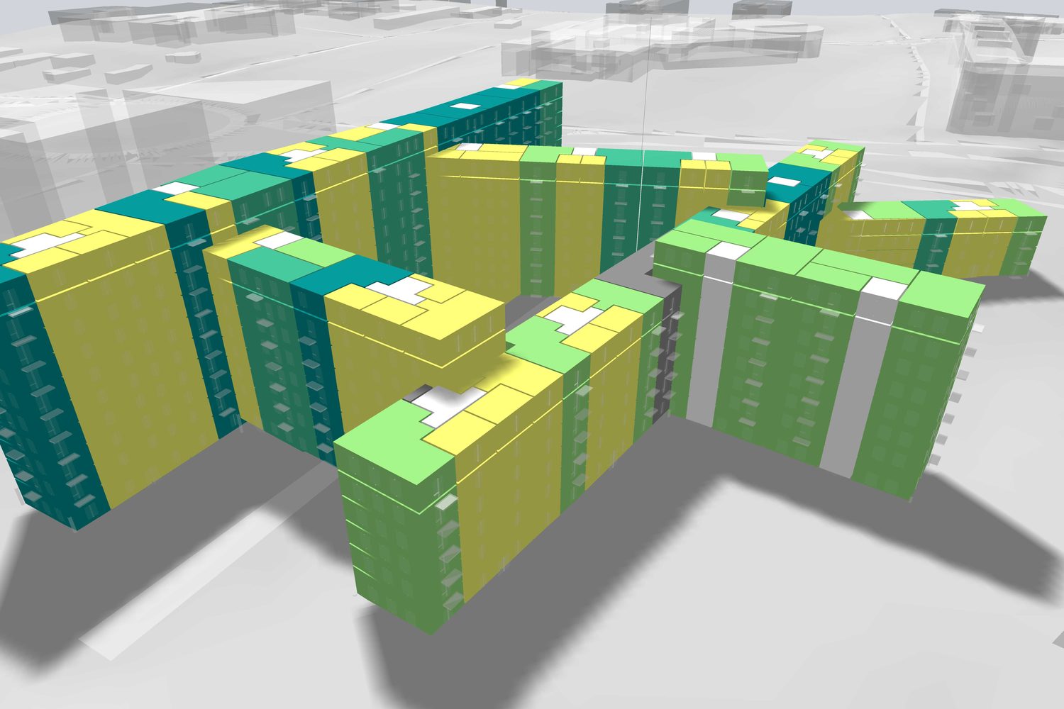 Massing study model of a multi-residential development